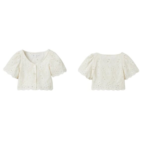 ZARA SWISS EMBROIDERY TOP OYSTER WHITE | 6065/621 - Picture 1 of 2